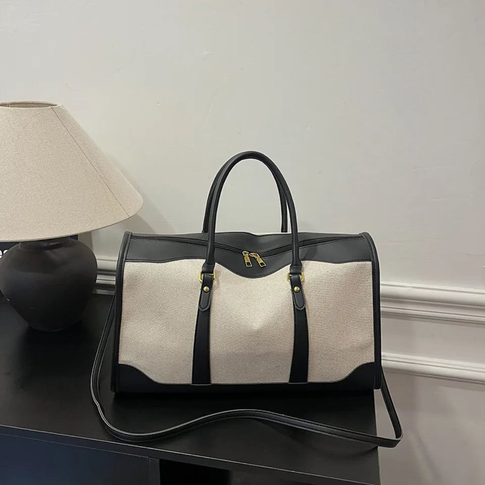 Large Travel Duffle Bag for Women – Vintage Canvas & PU Leather Weekender