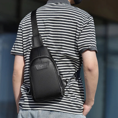 Men S Crossbody Chest Bag Top Layer Cowhide Chest Bag Portable Single Large Capacity Shoulder Chest