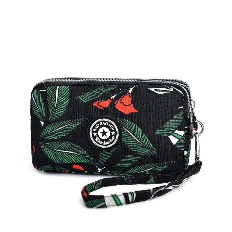 Stylish Jellyfish Print Triple Zipper Phone Bags Compact Canvas Clutch Purse Women S Daily
