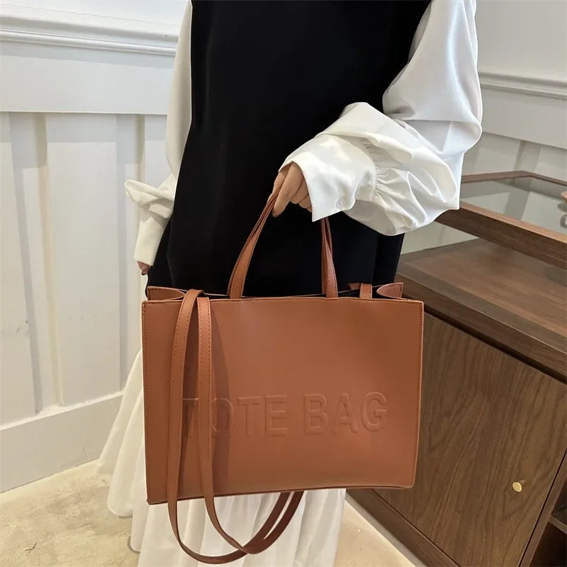 Large Capacity Leather Tote Bag – Vintage Shoulder & Crossbody Handbag