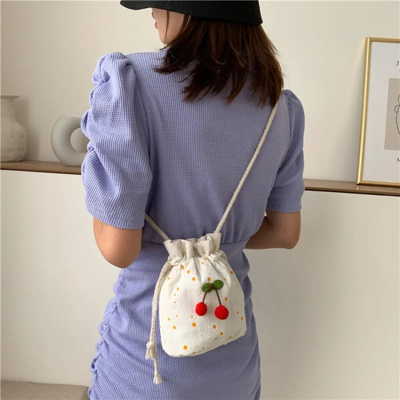 Cherry Drawstring Bucket Bag – Cute Print Crossbody