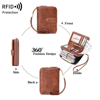 Rfid Anti-Theft Brush Ladies Purse Oil Wax Leather Organ Card Bag European American Retro