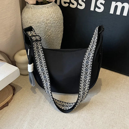 Crescent Crossbody Bag with Geometric Wide Strap for Women