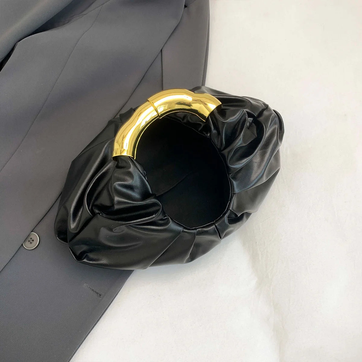 Elegant Glamorous Women Dinner Bag Solid Color Cloud Wrinkled Soft Pu Leather Handbag Prom Banquet