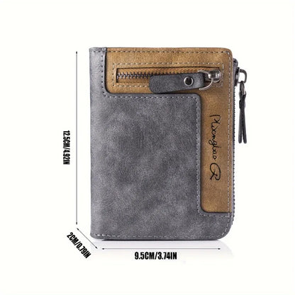 Men's Leather Bifold Wallet – Multi-Card Slots & Zipper Coin Pocket