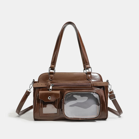 Pu Leather Ladies Hand-Held Ita Bag Transparent Window Diy Single-Shoulder Bag