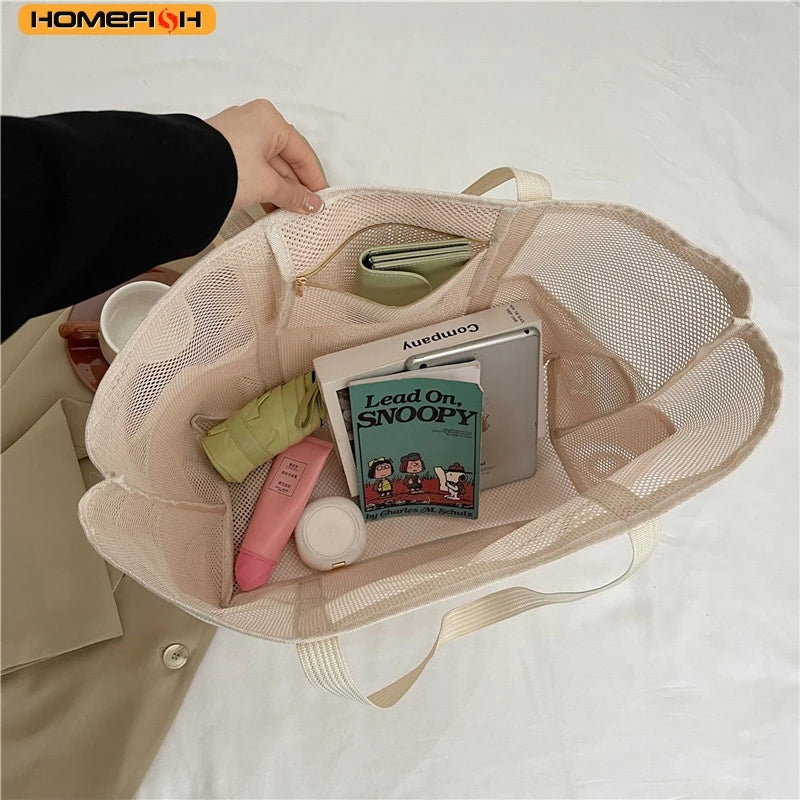 Homefish Multipocket Summer Large Beach Bag Towels Mesh Durable Toys Waterproof Underwear Pocket