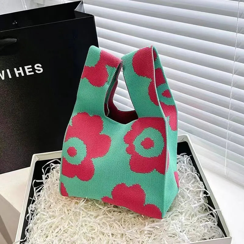 Graphic Knit Wrist Bag Mini Tote for Women