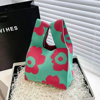 Graphic Knit Wrist Bag Mini Tote for Women