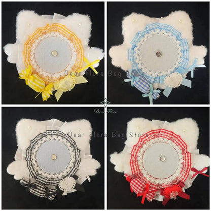 Cat Ear Badge Holder for Itabag – Handmade Lace Flower Wings Pin Tray
