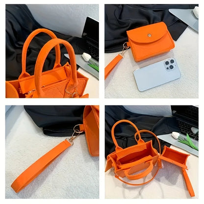 3-Piece Women's Quilted Felt Handbag Set with Crossbody & Mini Bag