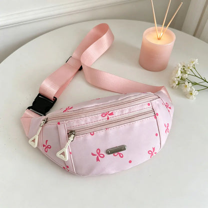Fashionable Sweet Bow Printed Women S Chest Bag Lightweight Large Capacity Layered Waist Crossbody
