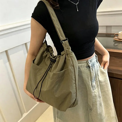 Nylon Drawstring Hobo Shoulder Bag Women Large Capacity Crossbody
