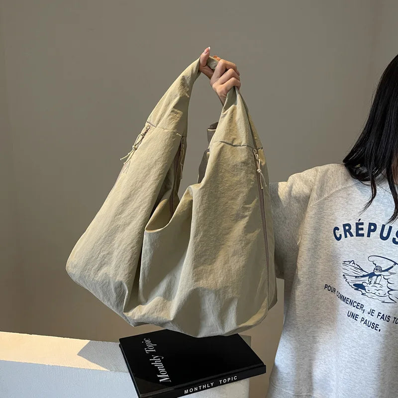Nylon Tote Bag for Women – Large Casual Shoulder Bag with Zipper