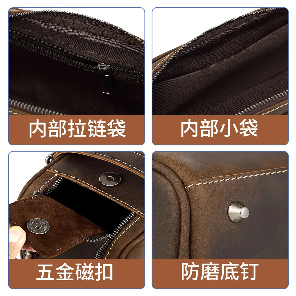 Genuine Leather Toiletries Hand-Held Top-Grain Cowhide Makeup Storage