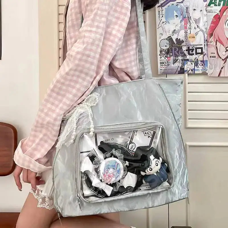 Y2K Ita Tote Bag – Large Transparent Window Shoulder Bag