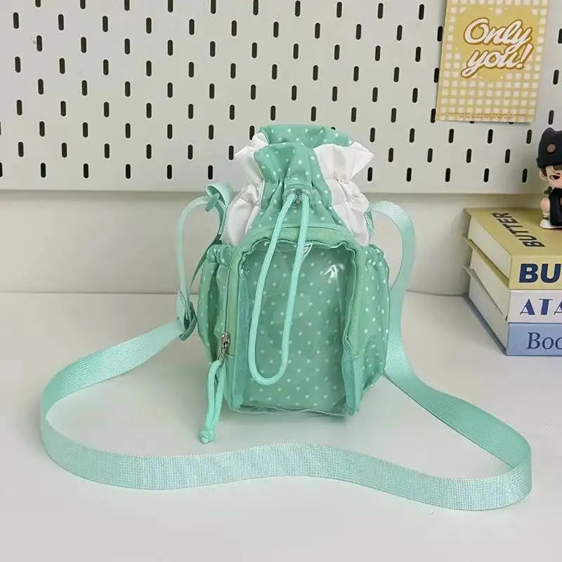 Cute Polka Dot Ita Crossbody Bag with Clear Window & Drawstring