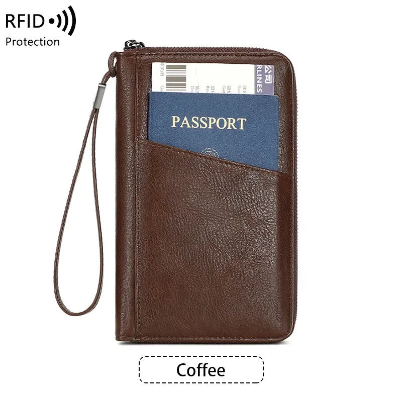 Multi-Function Rfid Blocking Passport Wallet Zip-Up Protective Case Travel Documents Finances