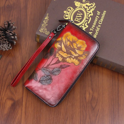 Tree Paste Leather Purse Long Zipper Print Polish Color Retro Style Ladies