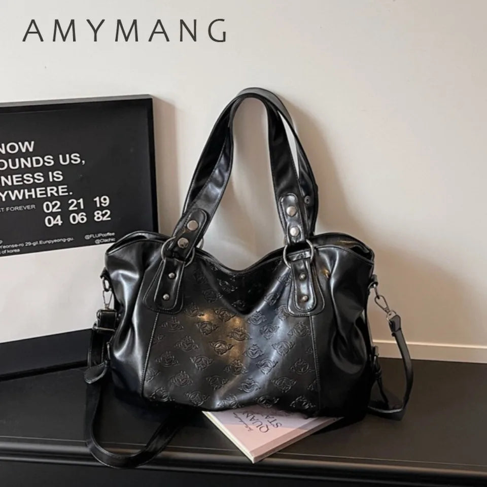Vintage Print PU Leather Crossbody Bag for Women – Large Capacity Luxury Handbag