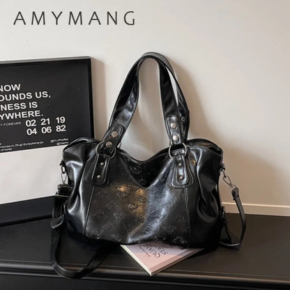 Vintage Print PU Leather Crossbody Bag for Women – Large Capacity Luxury Handbag