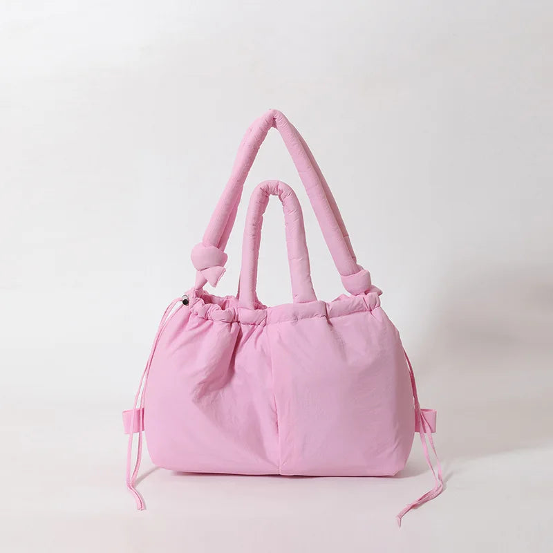Puffy Drawstring Tote Bag – Thick Padded Dual Handle Shoulder Bag