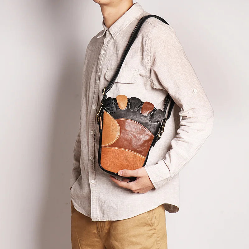Personalized Toe-Shaped Men S Cowhide Single-Shoulder Genuine Leather Contrasting Color Crossbody