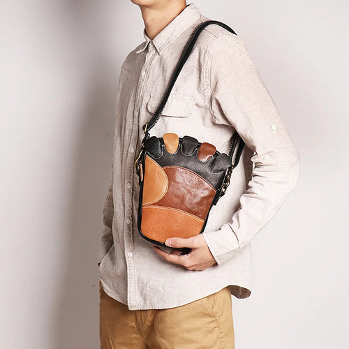 Personalized Toe-Shaped Men S Cowhide Single-Shoulder Genuine Leather Contrasting Color Crossbody