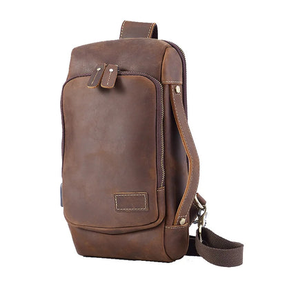 Retro Men S Chest Bag Genuine Leather Chest Large-Capacity Hand-Held Crossbody Backpack