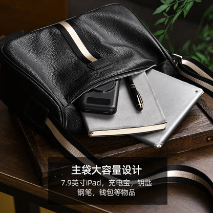 Men S Cross-Body Bag Leather Business Leisure Single Shoulder Back Head Layer