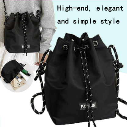 Adjustable Chain Strap Bucket Crossbody Bag Drawstring Nylon Mini Shoulder Purse Women Casual Daily