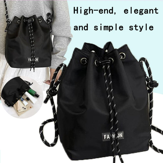 Adjustable Chain Strap Bucket Crossbody Bag Drawstring Nylon Mini Shoulder Purse Women Casual Daily