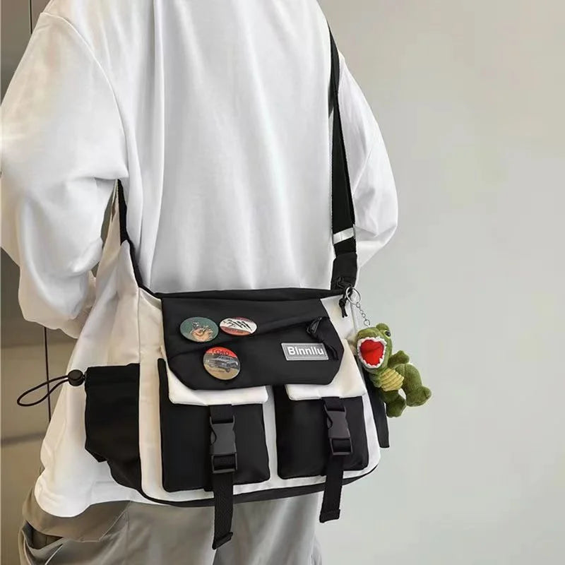 Preppy Casual Nylon Crossbody Bag Men Women Teen Messenger Student Commuter Single Shoulder Bag