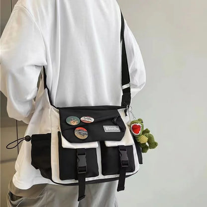 Preppy Casual Nylon Crossbody Bag Men Women Teen Messenger Student Commuter Single Shoulder Bag