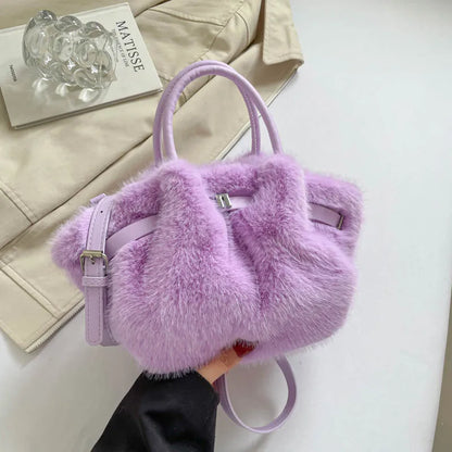 Faux Mink Fur Plush Tote Bag for Women