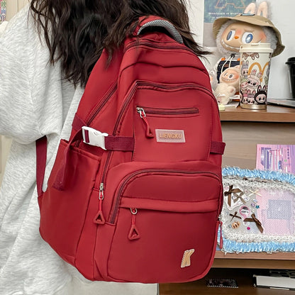 Simple Stylish College Student Backpack Nylon Lightweight Large Capacity Computer School Commuting