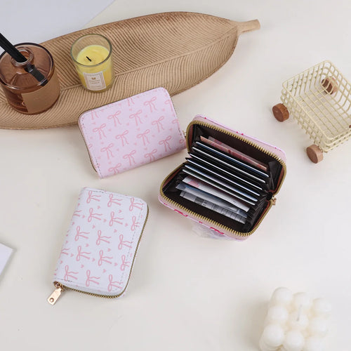 Pu Leather Ladies Card Case Cartoon Bow Sweet Mini Coin Purse Lightweight Card Case