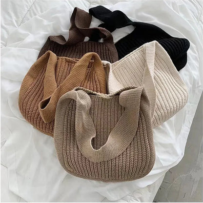 Solid Color Knitted Bag Versatile Underarm Shoulder Women