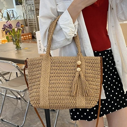 Stylish Straw Woven Crossbody Bag Boho Summer Beach Bag Tassel Handbag Women S Casual Outings