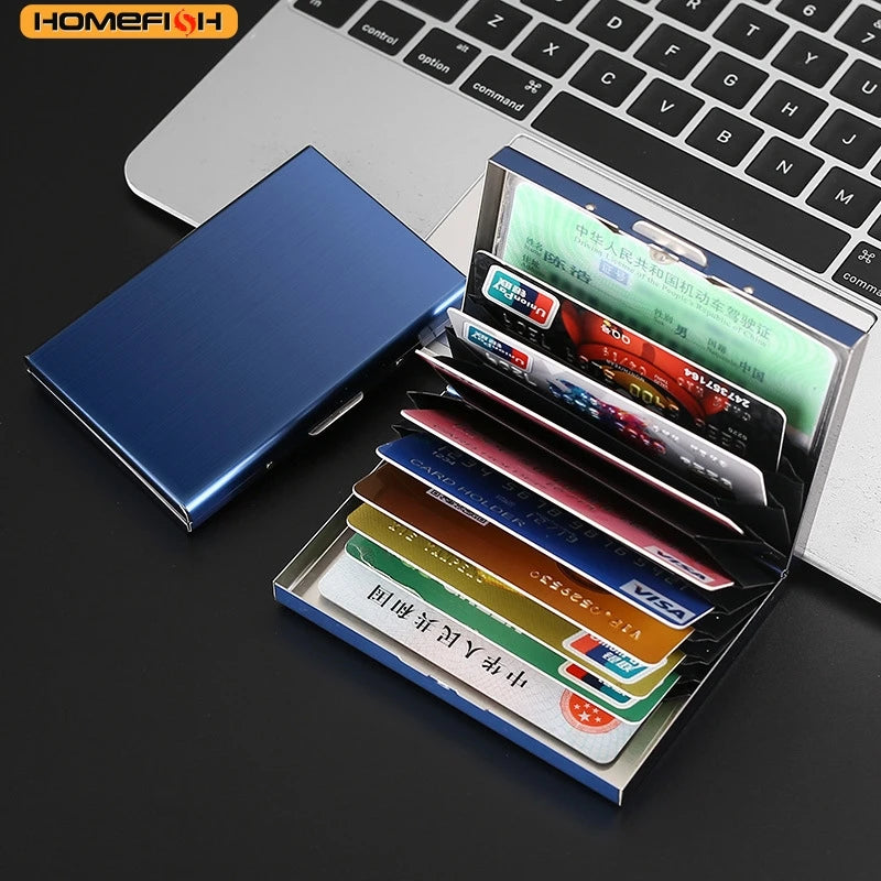 Homefish Rfid Blocking Stainless Steel Business Card Holder - Slim Metal Id Case 6 Slots