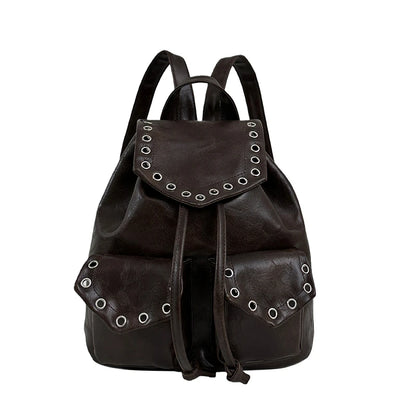Rivet PU Leather Backpack for Women – Trendy Waterproof School & Travel Bag