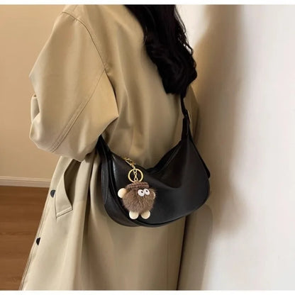 Faux Leather Crescent Crossbody Bag – Women's Casual Shoulder Bag