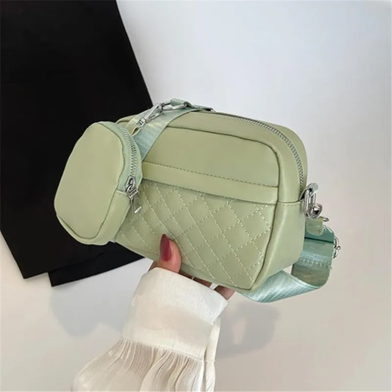 Quilted Shoulder Bag Casual Zipper Crossbody Bag Pu Square Bag Small Purse