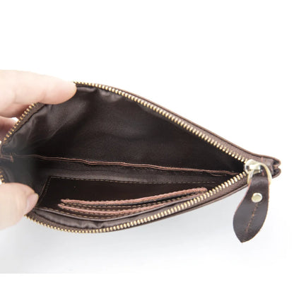 Unisex Genuine Leather Long Zipper Wallet Clutch Thin Top Layer Cowhide Oil Wax Leather Retro Wallet