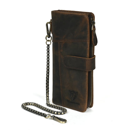 Crazy Horse Leather Men S Multi-Card Long Chain Prevent Loss Large Capacity Clap Mobile Phone