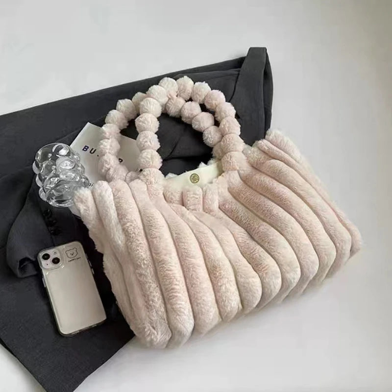 Fluffy Corduroy Shoulder Handbag for Women – Large Capacity Tote
