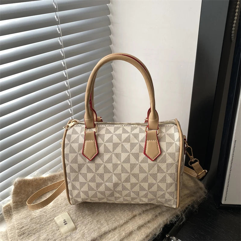 Business Crossbody Bag Windmill Print Pu Color Block Trim Large Capacity Zipper Adjustable Strap