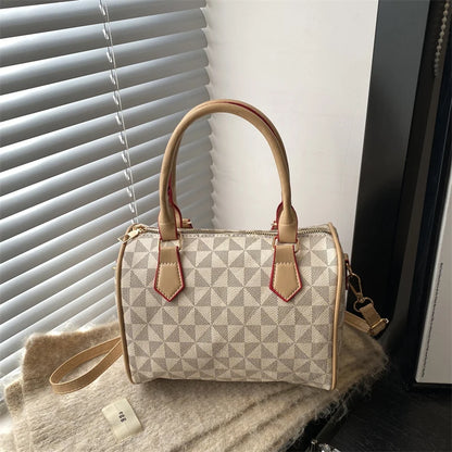 Business Crossbody Bag Windmill Print Pu Color Block Trim Large Capacity Zipper Adjustable Strap