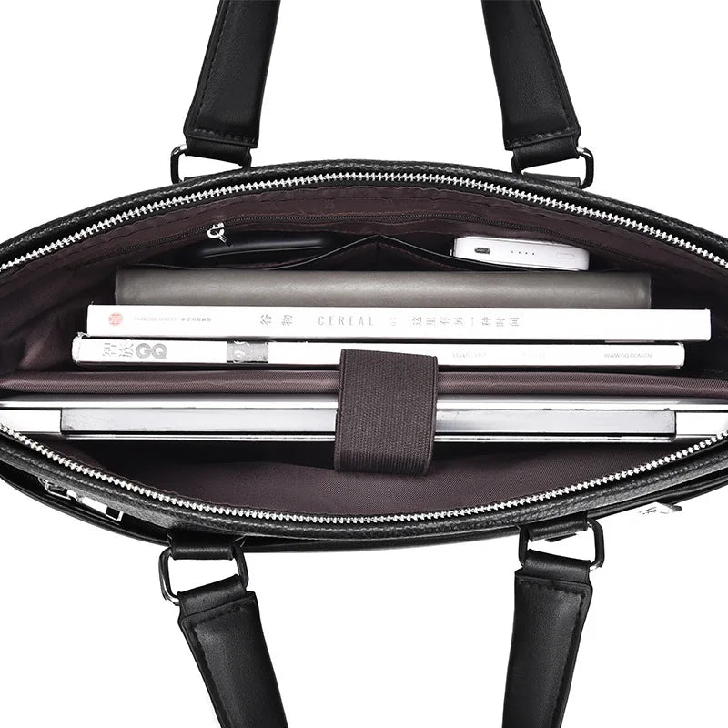 Genuine Leather Portable Large-Capacity File Storage Computer Crossbody Bag