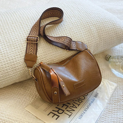 Women's Vintage Faux Leather Crossbody Bag with Wide Chevron Strap